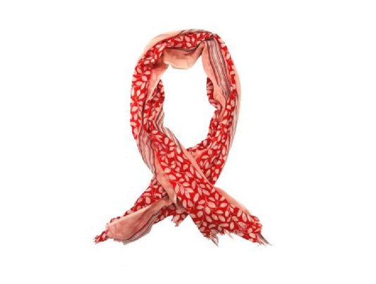 Red and White Leaf Design Cotton Scarf