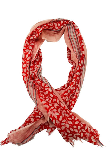 Red and White Leaf Design Cotton Scarf