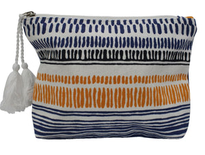Cotton Cosmetic Pouch with Line Pattern