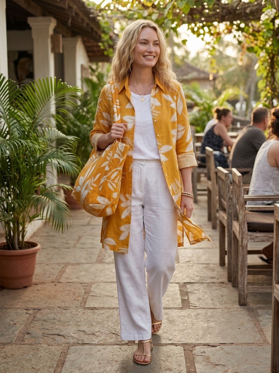 Kerala Botanical Amber Tunic Shirt Dress - S/M
