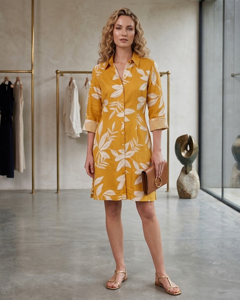 Kerala Botanical Amber Tunic Shirt Dress - S/M