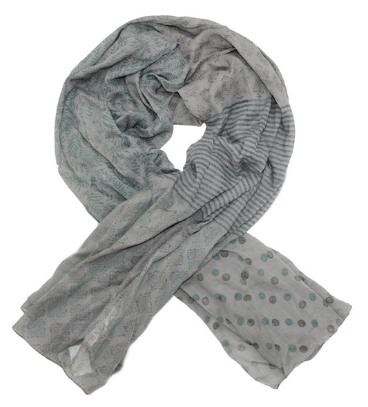 Grey Multi Patterned Cotton Scarf