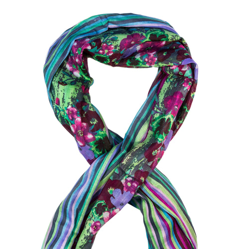 Striped Floral Cotton Scarf