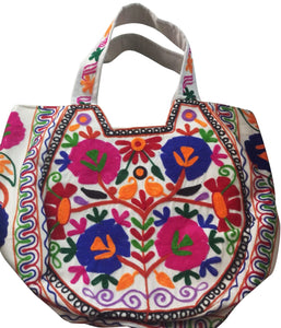 Embroidered cotton bag with large floral design 53x41 cm