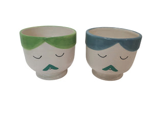 S/2 face pots green/blue 10x10 cm