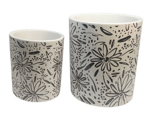 Set of 2 black & white pots