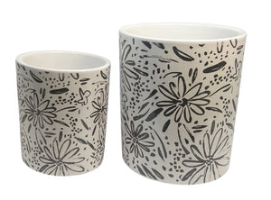 S/2 black/white pots10x12/13x15 cm
