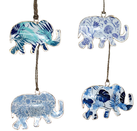 Set of 4 Elephants with Palm Leaf and Floral Design