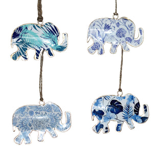 S/4 10 cm blue/white palm elephant design