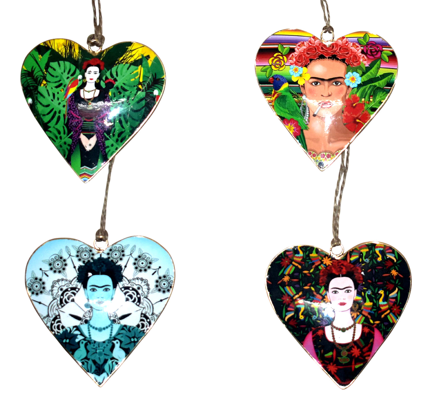 Set of 4 Hearts with Frida Kahlo Portraits