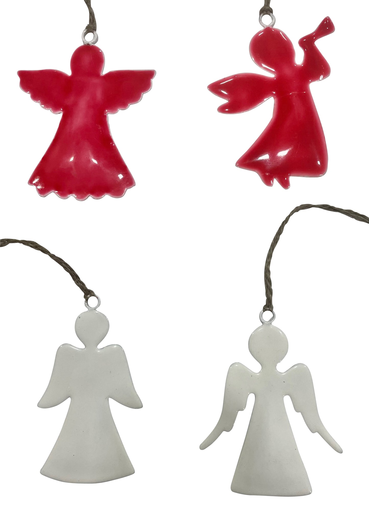 Set of 4 Red & White Angel & Horn Hangings