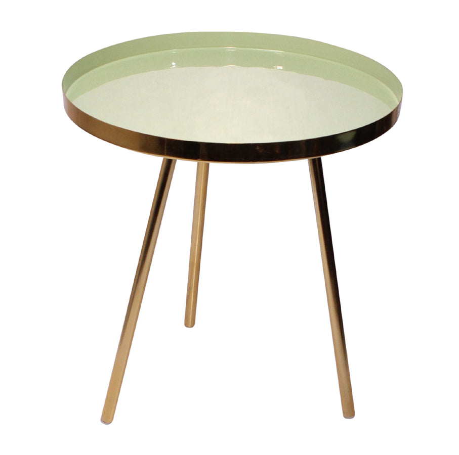 Light green powder coated brass table 45x48 cm