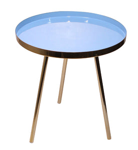 Mid blue powder coated brass table 45x48 cm