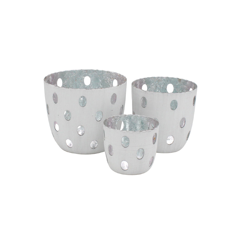 S/3 white votives silver lining 7x8/10x10/11x13 cm