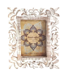 White washed carved wooden frame 20x25/10x15 cm