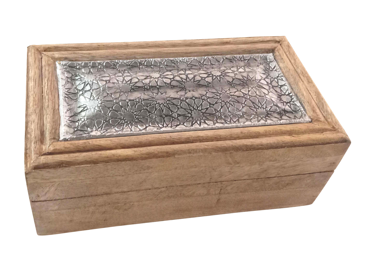 Wooden box with metal lid