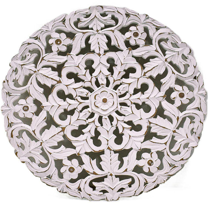 Carved white washed wall decor 41 cm