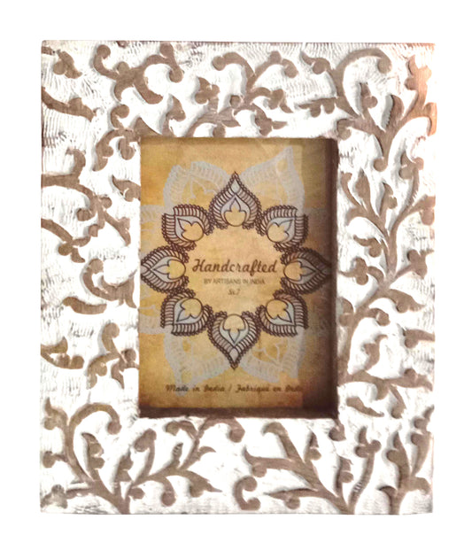 White washed leaf design wooden frame