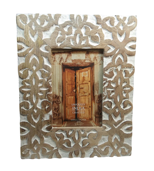 Whitewashed lattice design wood frame