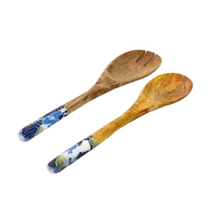 35 cm wood salad server with palm decal