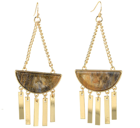Gold earring warm brown inlay