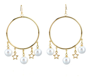 Gold hoop earring with pearls & star