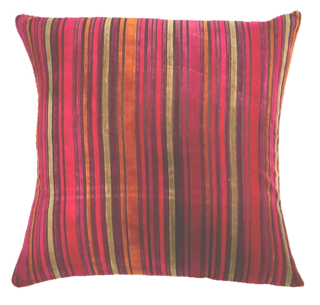 Cotton velvet pink striped cushion cover 45 cm