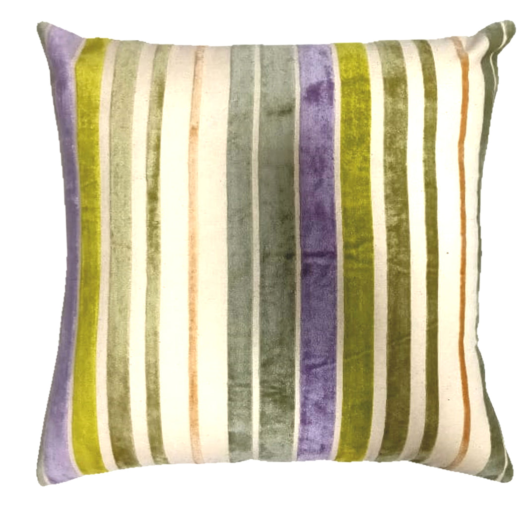 Cotton velvet green striped cushion cover 45cm