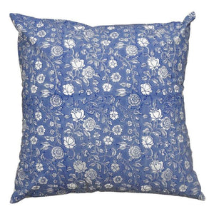 Denim blue/white block print cushion cover 45x45cm