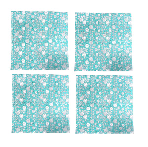 S/4 turquoise /white block print cotton napkins