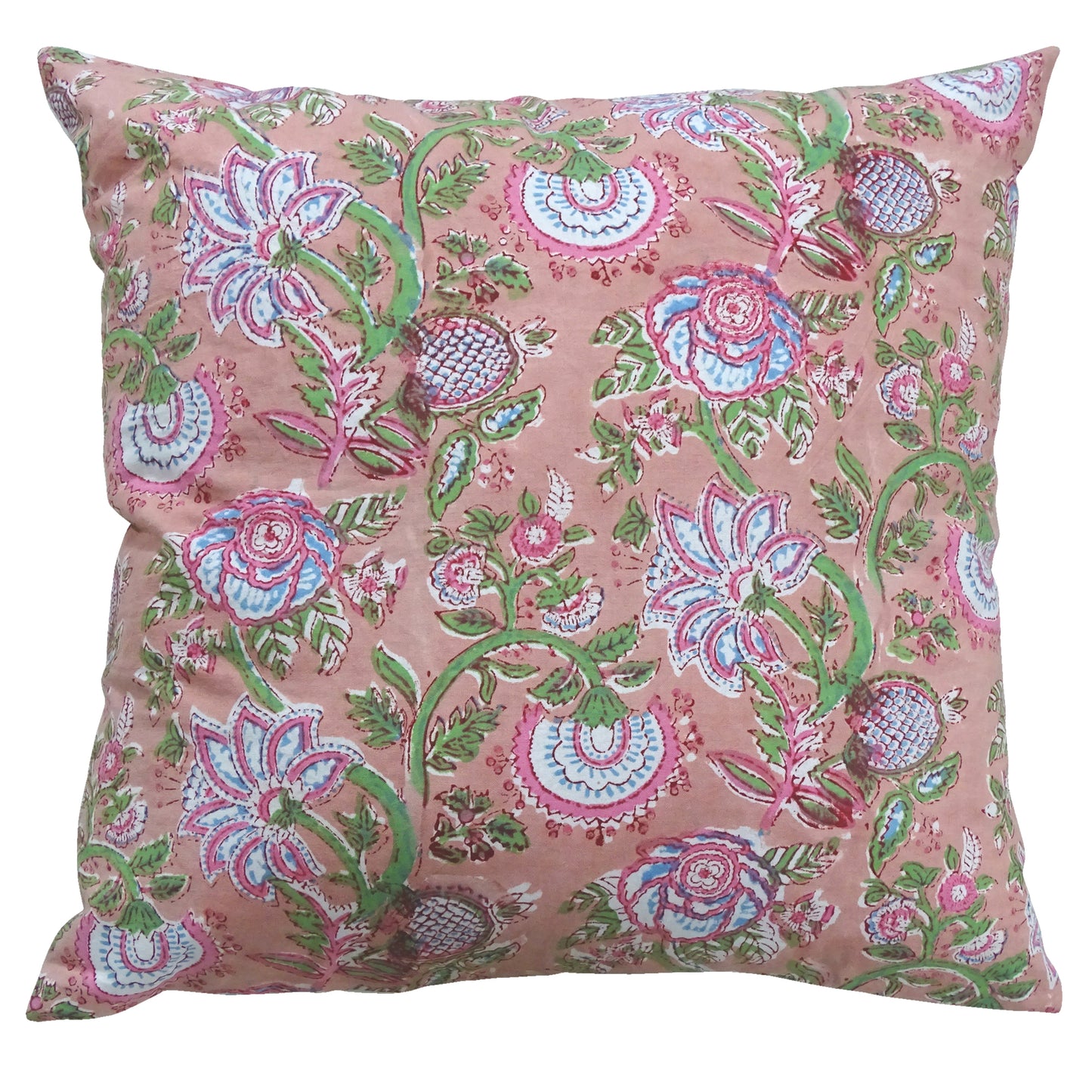 Pink/white block printed cushion