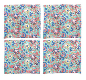 S/4 Turquoise/pink block print napkins