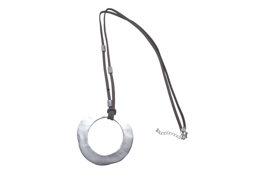 Matte Silver Pendant Necklace On Grey Suede