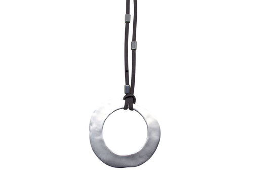 Matte Silver Pendant Necklace On Grey Suede