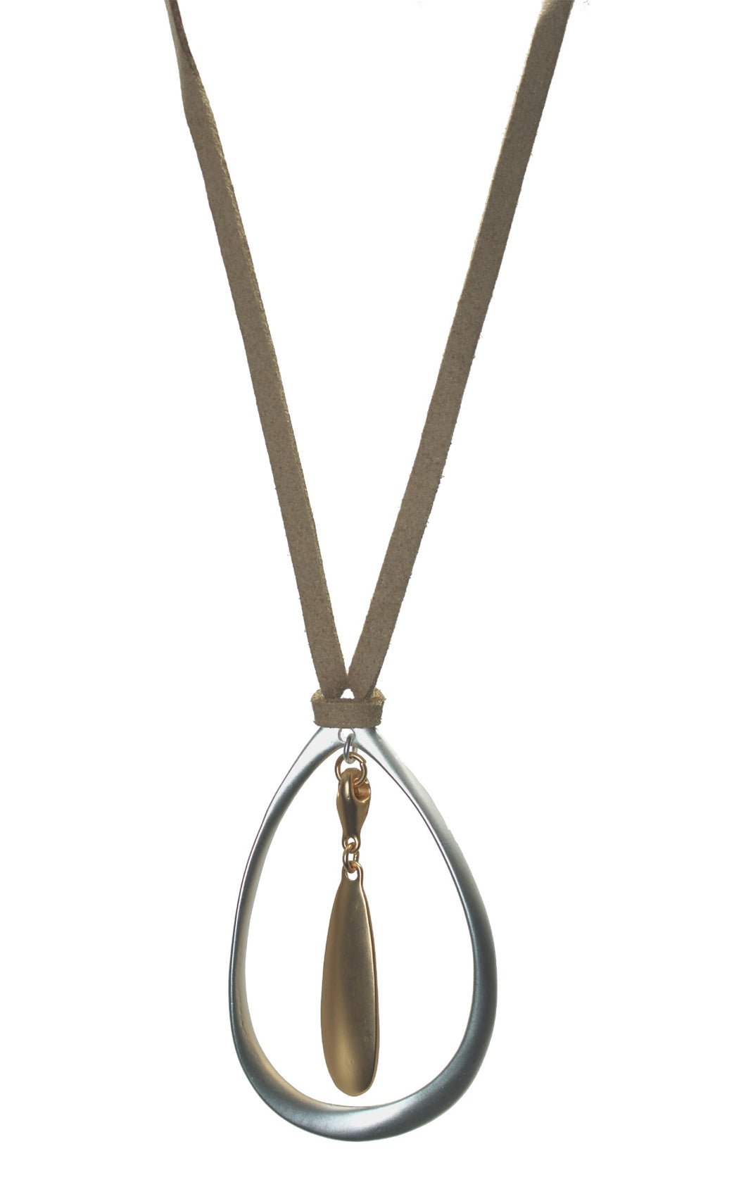 Matt Silver/gold pendant with beige leather