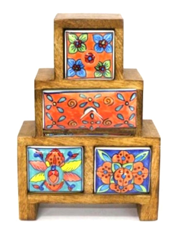 Pyramid box with ceramic drawers 15x25x9 cm