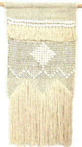 Cream woven wall hangings with cream tassels 35 cm wide x 70 cm