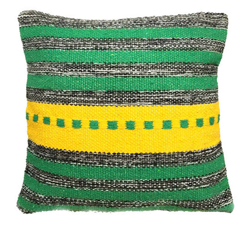Green/yellow cotton kilim cushion 45x45 cm