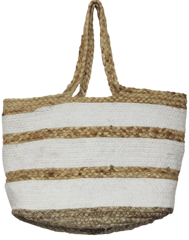 Natural jute and white cotton bag 53(w) x 33(h) cm