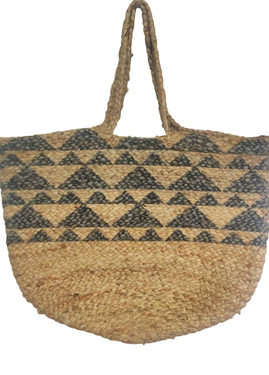 Jute Carry Bag with Grey Block Print Design