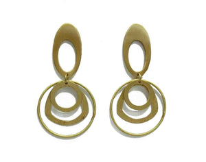Brass Matt Triple Circle Earrings