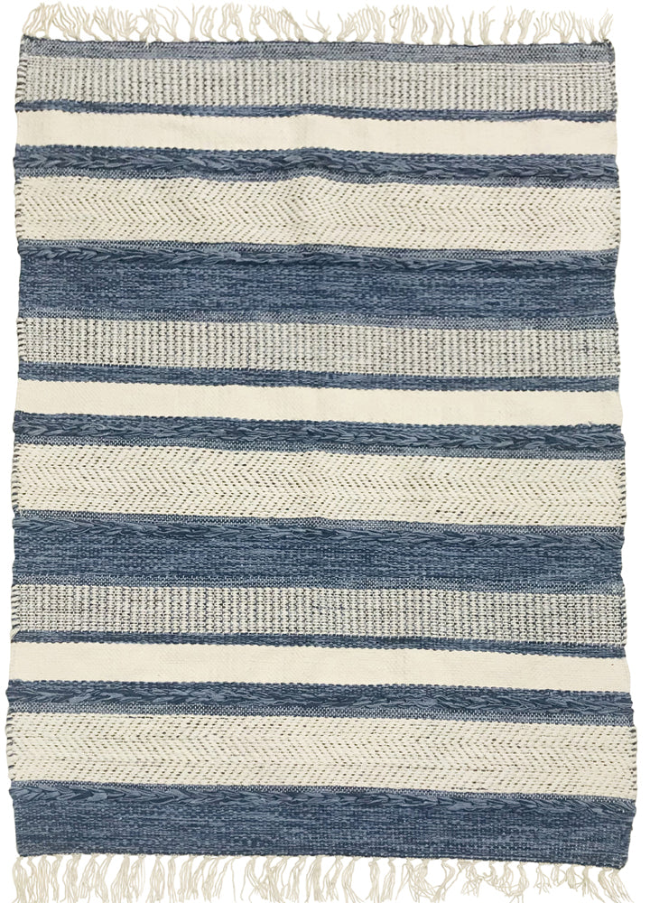 Striped blue/white cotton kilim rug