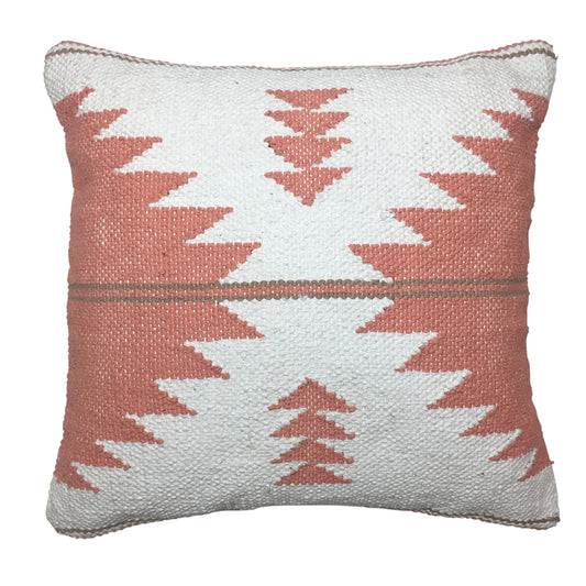 Terracotta/white woven kilim cushion