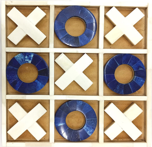 Blue/white bone noughts & crosses game