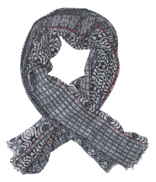 Crisp navy/red piping soft cotton scarf
