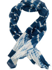Blue/white striped tye dye cotton scarf