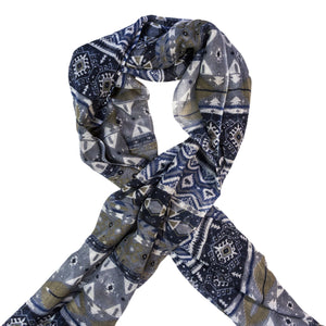 Wool Grey and Blue Aztec Scarf
