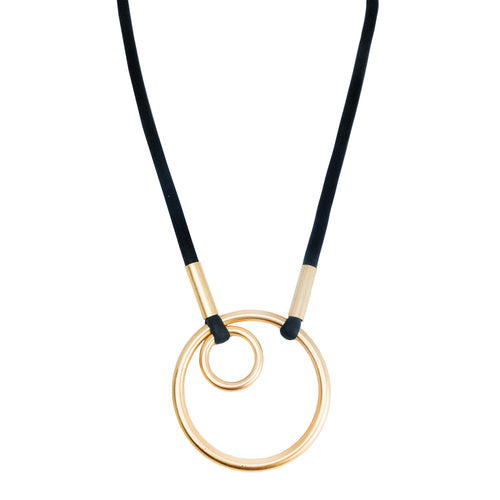 Bohemia Modern Matte Gold Pendant Necklace on Grey Leather