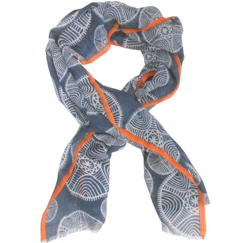 Navy Wool Scarf w/ Orange Boarder